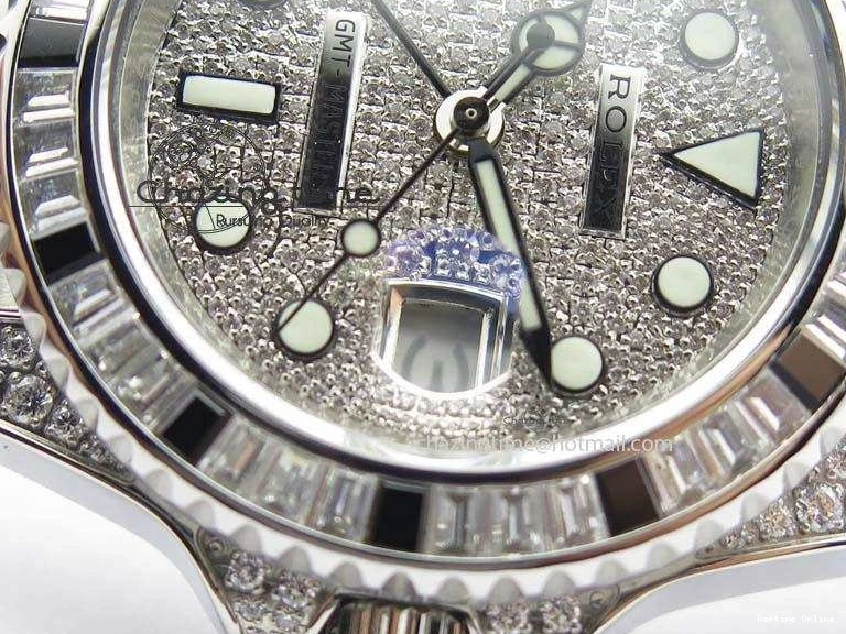 0226 Soft GMT-Master II 116759 SS Bp-Maker Black Ruby Crystal Diamond Dial On SS Bracelet A 3766